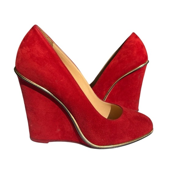 Charlotte Olympia Shoes - CHARLOTTE OLYMPIA Carmen 100 Wedge Suede Red Round Toe Heels Shoes EU 36